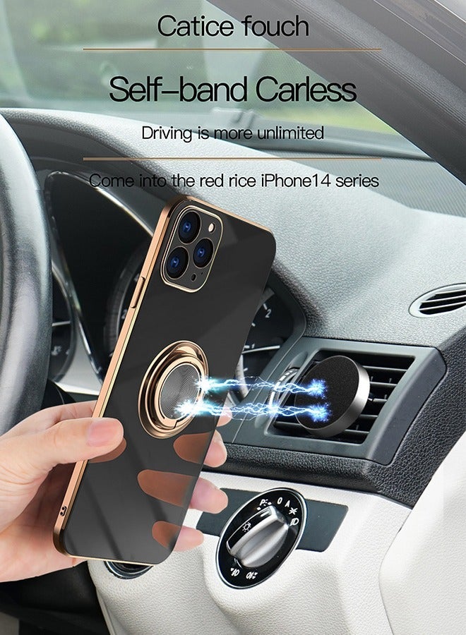 GROIC IPhone 14 Pro Max Case 6.7 Inch with Ring Holder Kickstand Magnetic Shockproof Soft TPU Electroplated Protective Phone for Iphone -Black - Image 5