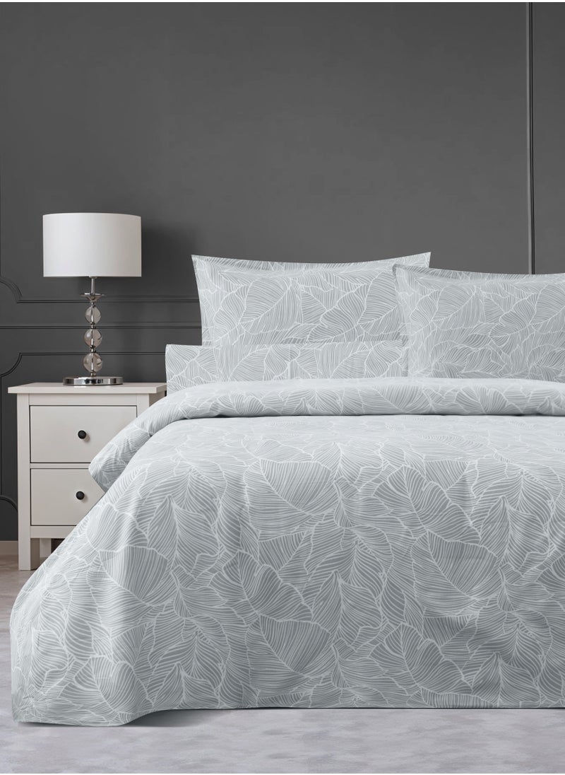 مورانو Morano Sofia Bedsheet Set, Microfiber Material with a Cotton-Like Touch for a Soft and Breathable Feel, Ideal for Double Beds, Measuring 240 x 260 CM, Includes Pillowcases (Banana Leaf-Silver)  طقم ملاءات سرير مورانو صوفيا، مصنوع من مادة الألياف الدقيقة بملمس يشبه القطن لملمس ناعم وجيد التهوية، مثالي للأسرة المزدوجة، مقاس 240 × 260 سم، يتضمن أكياس وسائد (ورقة موز - فضي)  - Image 1