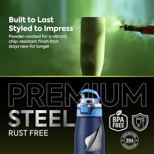 Pexpo Atlas 800 ISI Certified Stainless Steel Vacuum Insulated Flask - 740ml | Double Wall | Flip Top Cap | Hot & Cold Water Bottle for Adults | Ideal for Home, Office, Gym, Outdoor - Denim Blue - Image 4