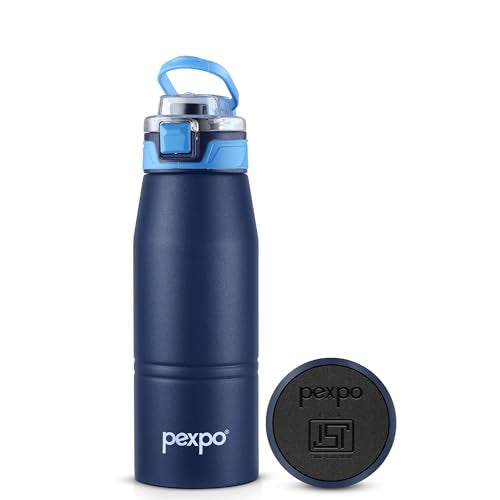 Pexpo Atlas 800 ISI Certified Stainless Steel Vacuum Insulated Flask - 740ml | Double Wall | Flip Top Cap | Hot & Cold Water Bottle for Adults | Ideal for Home, Office, Gym, Outdoor - Denim Blue - Image 1