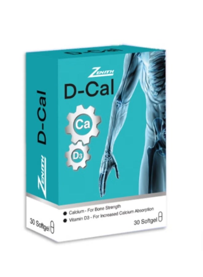 زينث مكمل غذائي لدعم صحة العظام D-Cal (400 وحدة دولية من فيتامين د3 و800 ملغ من الكالسيوم) - 30 كبسولة هلامية