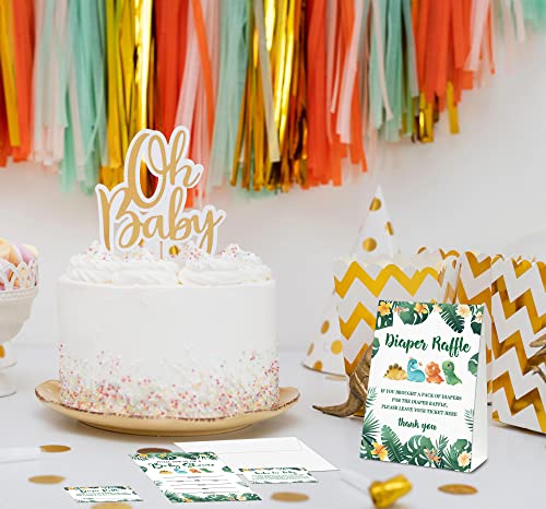 DETIHO 25 Dinosaur Baby Shower Invitation Cards With Envelopes (4" x 6") - 1 Diaper Raffle Self-Standing Sign With 25 Game Cards & 25 Book Request Cards - a05 - Image 4