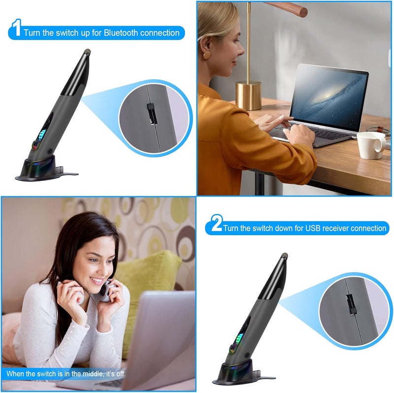 lychee Wireless Optical Pocket Pen Mouse, 2.4GHZ USB Wireless Optical Pen Mouse Handwriting Mini Air Mouse Mice for PC Laptop Notebook Computer Mac (Voice&Bluetooth, Grey1) - Image 4