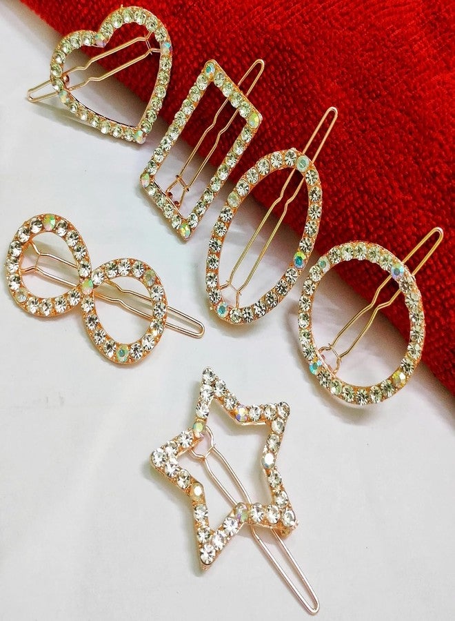 Calitate24 2Pcs Hair Clips Pins, Golden Hairpin Hair Barrettes Elegant Metal Hair Clips Rhinestone Hairpin, Golden Hollow Geometric Hair Pins for Women Girls Heart, Moon, Star Shape Pins Hair Styling Accessories - Image 1
