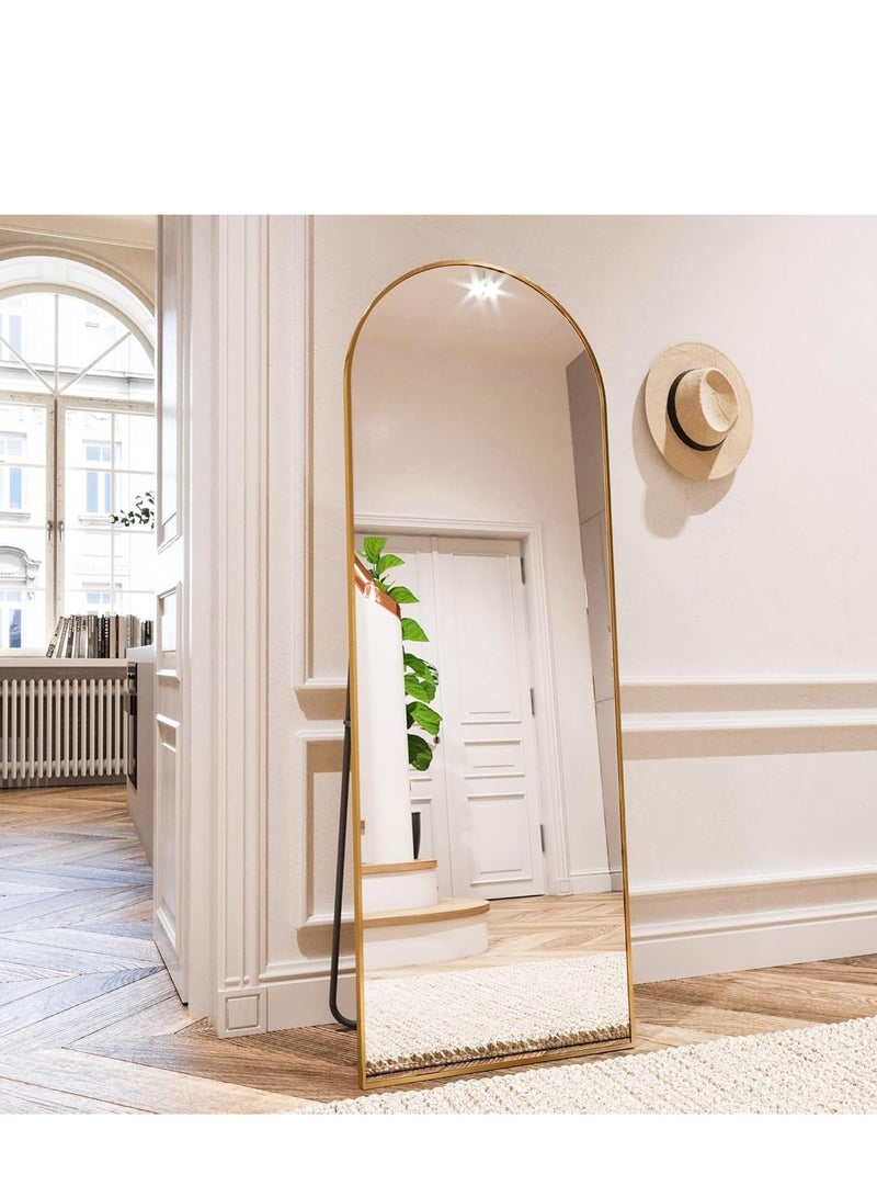 فيبارتي مرآة مقوسة كاملة الطول - قائمة ومثبتة على الحائط، زجاج عالي الدقة، زوايا قابلة للتعديل، إطار ألومنيوم قوي، 160 × 50 سم، ديكور منزلي حديث وأنيق لغرفة النوم، وغرفة المعيشة، والممر، وغرفة الملابس، والمدخل، والخزانة، والممر - متينة، تصميم عالي الجودة (ذهب) - Image 1