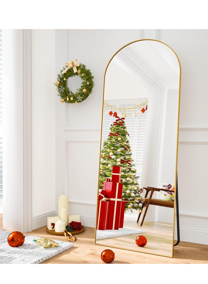 فيبارتي مرآة مقوسة كاملة الطول - قائمة ومثبتة على الحائط، زجاج عالي الدقة، زوايا قابلة للتعديل، إطار ألومنيوم قوي، 160 × 50 سم، ديكور منزلي حديث وأنيق لغرفة النوم، وغرفة المعيشة، والممر، وغرفة الملابس، والمدخل، والخزانة، والممر - متينة، تصميم عالي الجودة (ذهب) - Image 3