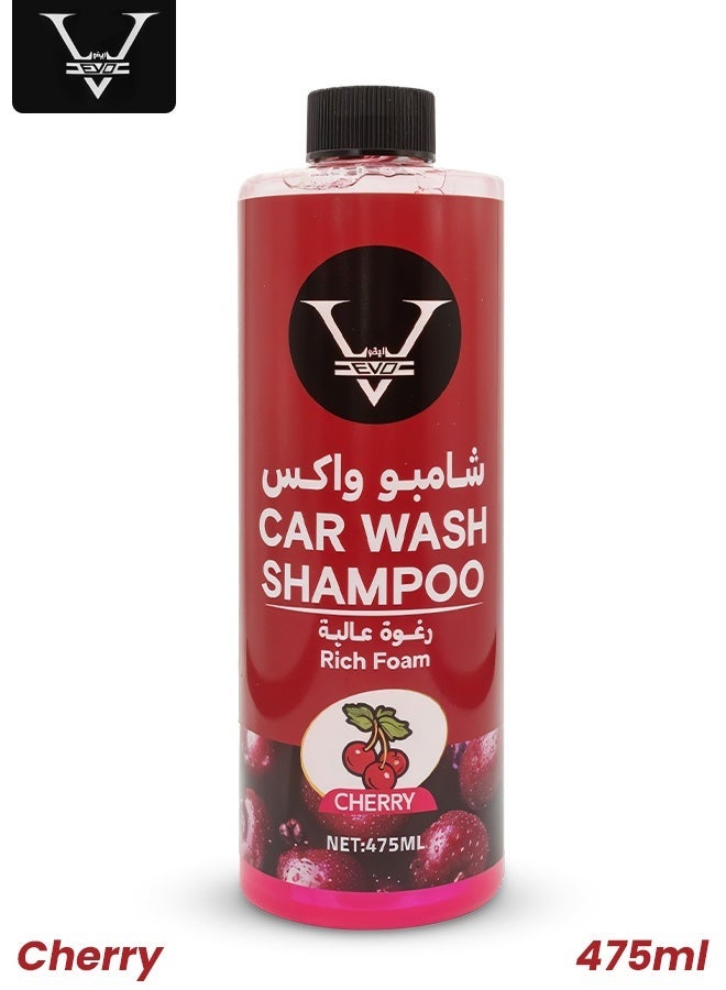 EVO Car Wash Shampoo 475ml Cherry Fragrance Rich Foam Car Cleaning Liquid Removes Dirt Grime Debris High Foam Vehicle Wash Shampoo for Cars Bikes Exterior Cleaning - Image 1