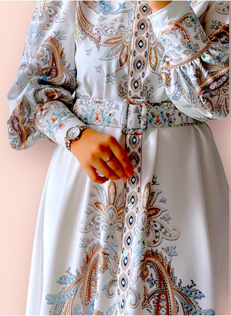OLUDENIZ Women's long dress, new style clothing, Contemporary Floral-Patterned Dress for Women - Elegant and Modern Design in Size 38, Long Sleeve Dress, ,Fashionable Dress with Elegant Chic Style Wear  - Image 2