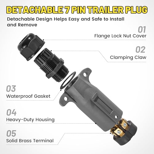 Oyviny RV 7 Pin Trailer Plug with IP68 Waterproof Seal, Detachable 7 Way Round RV-Style Trailer Side Connector 7 Point Trailer Wiring Plug - Image 2