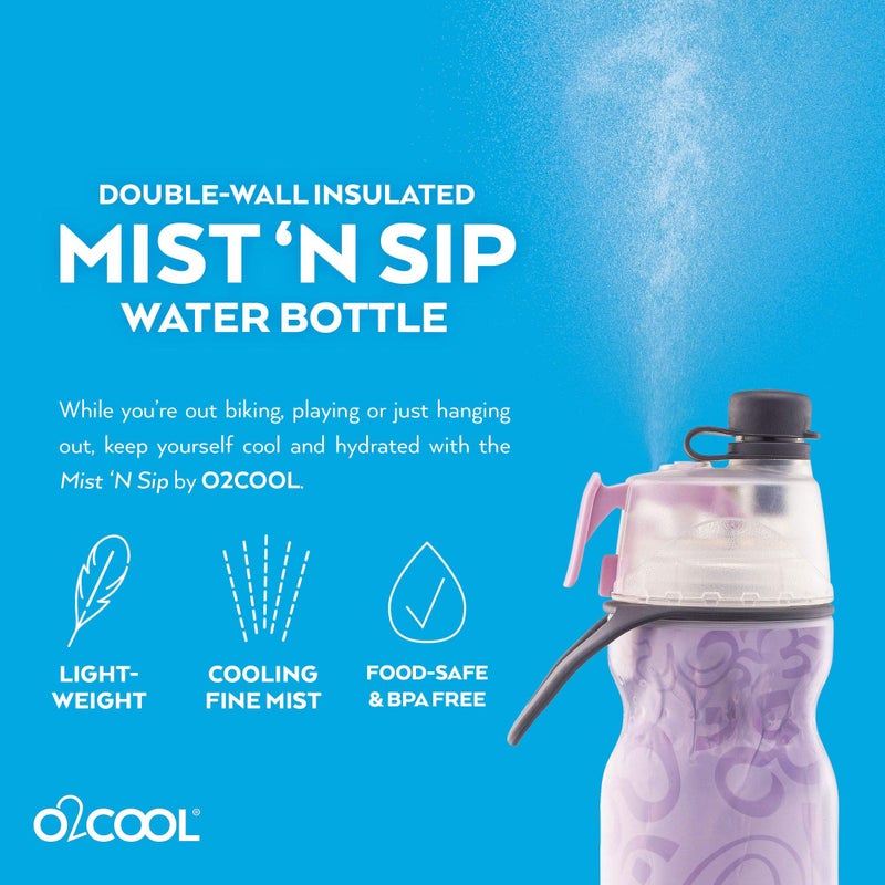 O2COOL Mist 'N Sip Misting Water Bottle 2-in-1 Mist And Sip Function With No Leak Pull Top Spout Reusable Sports Water Bottle - 20 oz (Yoga Lilac) - Image 3