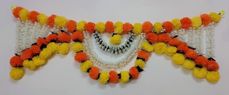 ART FLAUNTS Flower Toran Genda Phool Bandhanwar for Temple Mandir Door Entrance Decoration Artificial Marigold Fluffy Flowers Garlands Toran Set Hangings for Decoration Yellow and Orange - Image 4