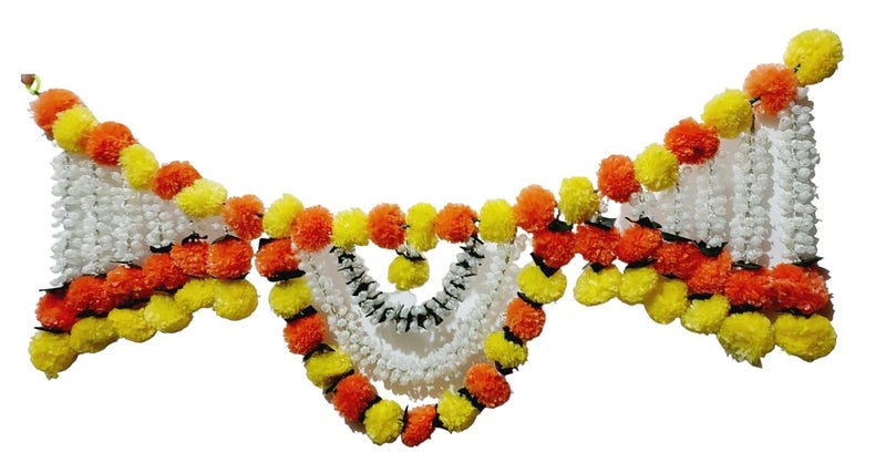 ART FLAUNTS Flower Toran Genda Phool Bandhanwar for Temple Mandir Door Entrance Decoration Artificial Marigold Fluffy Flowers Garlands Toran Set Hangings for Decoration Yellow and Orange - Image 1