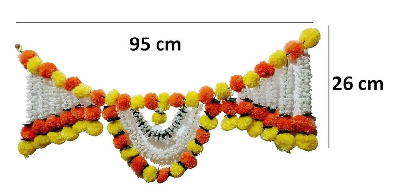 ART FLAUNTS Flower Toran Genda Phool Bandhanwar for Temple Mandir Door Entrance Decoration Artificial Marigold Fluffy Flowers Garlands Toran Set Hangings for Decoration Yellow and Orange - Image 2