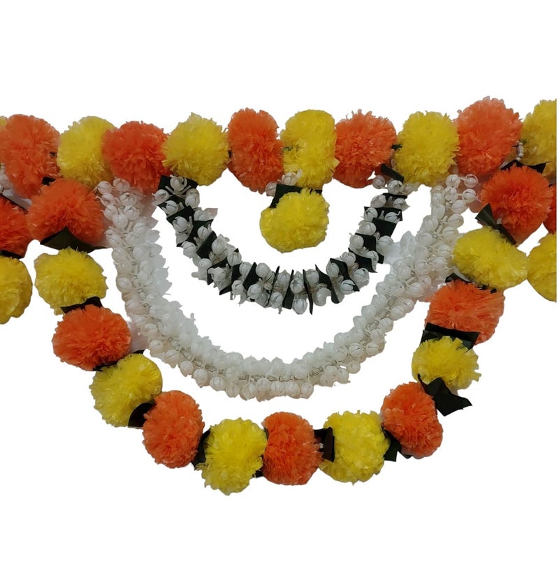 ART FLAUNTS Flower Toran Genda Phool Bandhanwar for Temple Mandir Door Entrance Decoration Artificial Marigold Fluffy Flowers Garlands Toran Set Hangings for Decoration Yellow and Orange - Image 3