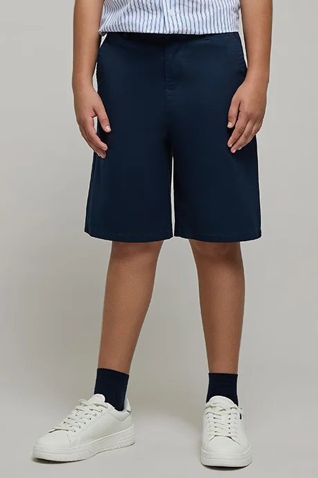 R&B Solid Shorts with Button Closure
