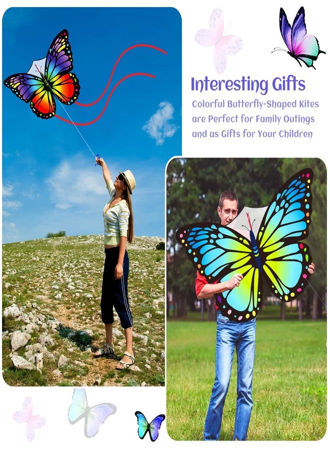 Silipull 2 Pcs Kites Butterfly Kite 55 x 28 Large Kites with 328ft String Colorful Beach Kite for Adults Beginner Outdoor Supplies(Rainbow and Blue) - Image 5