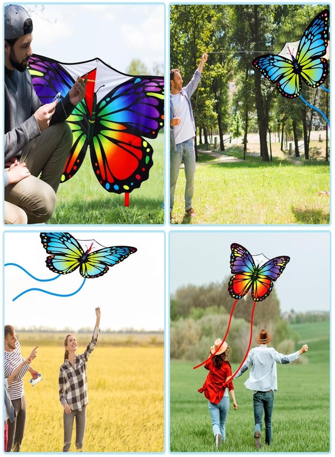 Silipull 2 Pcs Kites Butterfly Kite 55 x 28 Large Kites with 328ft String Colorful Beach Kite for Adults Beginner Outdoor Supplies(Rainbow and Blue) - Image 3