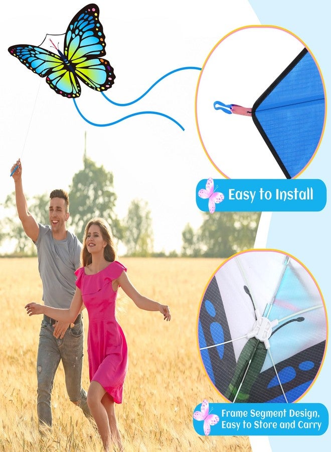 Silipull 2 Pcs Kites Butterfly Kite 55 x 28 Large Kites with 328ft String Colorful Beach Kite for Adults Beginner Outdoor Supplies(Rainbow and Blue) - Image 4