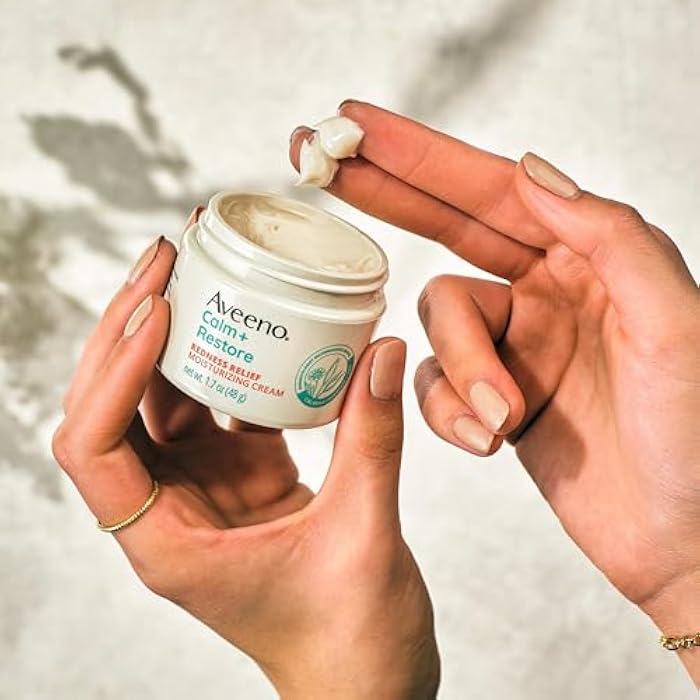Aveeno Calm + Restore Facial Moisturizer Face Cream for Redness Relief, Non-Comedogenic, Ceramide & Vitamin B5, Hydrating for Dry, Sensitive Skin, Hypoallergenic, Fragrance-Free, 1.7 oz - Image 3