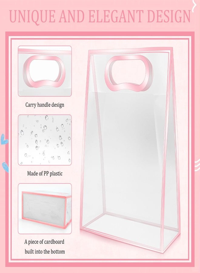 Philbinden 15Pack Clear Plastic Gift Bags with Handle,Reusable PP Gift Wrap Tote Bags with Ribbon for Wedding Bridal Birthday Party Baby Shower Goodies Graduation Shopping Business, 7x10x3.15 Inch (Pink) - Image 3