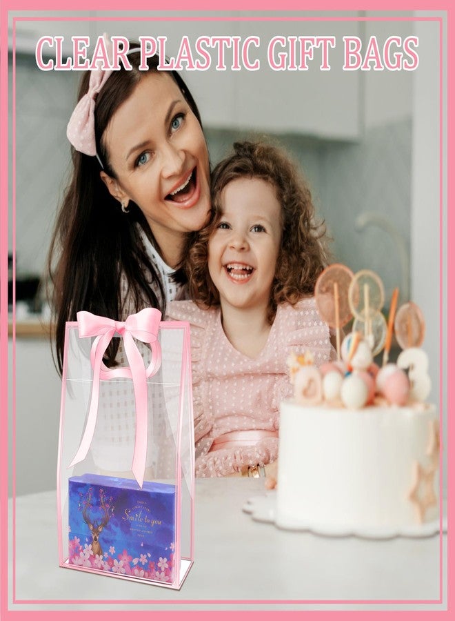 Philbinden 15Pack Clear Plastic Gift Bags with Handle,Reusable PP Gift Wrap Tote Bags with Ribbon for Wedding Bridal Birthday Party Baby Shower Goodies Graduation Shopping Business, 7x10x3.15 Inch (Pink) - Image 4