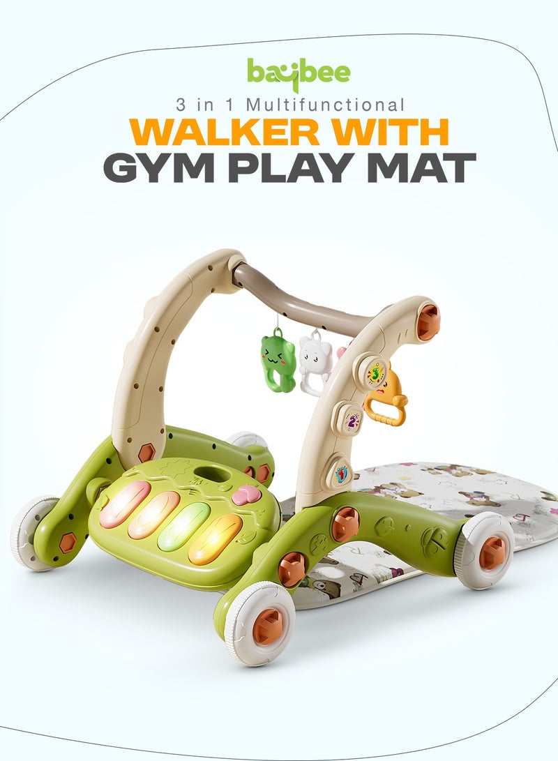 BAYBEE 3-in-1 Baby Play Gym Mat & Sit-to-Stand Learning Baby Walker with Removable Musical Piano, Lights & Toys | Activity Walker for Kids | Baby Gym for Newborn, Infant & Toddler Boy Girl 0-12 Months (Green) - Image 3