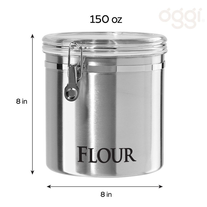 Oggi Jumbo 8" Stainless Steel Flour Clamp Canister - Airtight Food Storage Container Ideal for Kitchen & Pantry Storage of Flour or other Bulk, Dry Foods. - Image 4