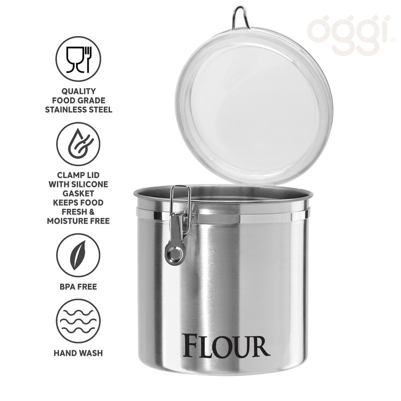 Oggi Jumbo 8" Stainless Steel Flour Clamp Canister - Airtight Food Storage Container Ideal for Kitchen & Pantry Storage of Flour or other Bulk, Dry Foods. - Image 3