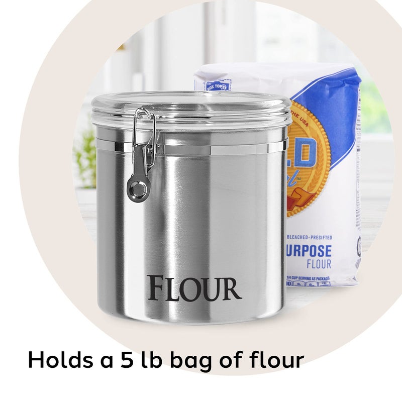 Oggi Jumbo 8" Stainless Steel Flour Clamp Canister - Airtight Food Storage Container Ideal for Kitchen & Pantry Storage of Flour or other Bulk, Dry Foods. - Image 5
