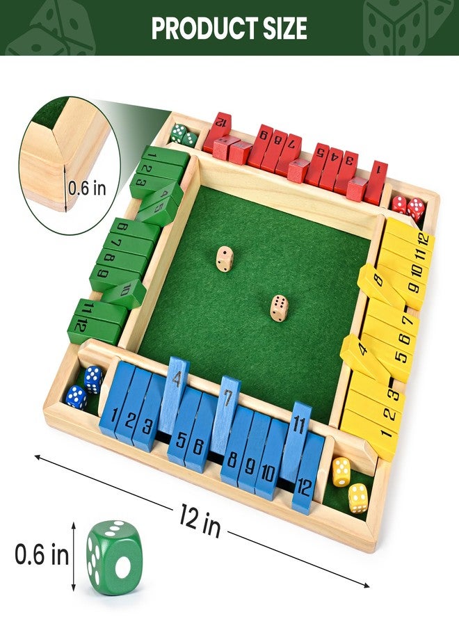 ropoda 12 Inches 4-Way Shut The Box Dice Board Game (2-4 Players) for Kids & Adults [4 Sided Large Wooden Board Game, 8 Dice + Shut-The-Box Rules] Smart Game for Learning Addition - Image 5