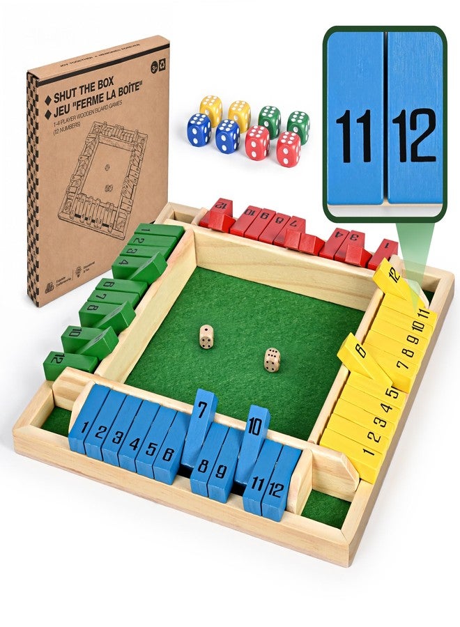 ropoda 12 Inches 4-Way Shut The Box Dice Board Game (2-4 Players) for Kids & Adults [4 Sided Large Wooden Board Game, 8 Dice + Shut-The-Box Rules] Smart Game for Learning Addition - Image 1