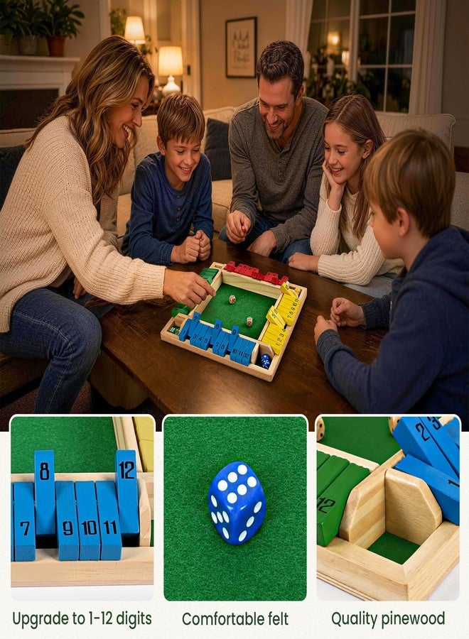 ropoda 12 Inches 4-Way Shut The Box Dice Board Game (2-4 Players) for Kids & Adults [4 Sided Large Wooden Board Game, 8 Dice + Shut-The-Box Rules] Smart Game for Learning Addition - Image 3