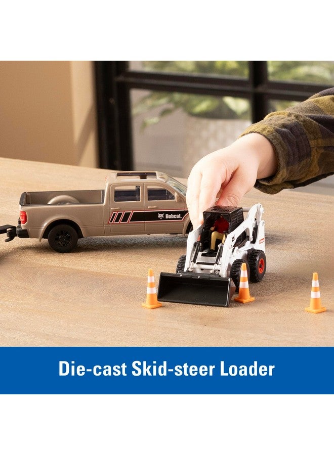 TOMY Bobcat Construction Toys - 1:32 Scale - Includes Pick Up Truck, Skid Steer, Trailer, Worker, and Cones - Collectible Die-Cast Skid Steer - Indoor and Outdoor Toys - Ages 3 Years and Up - Image 5