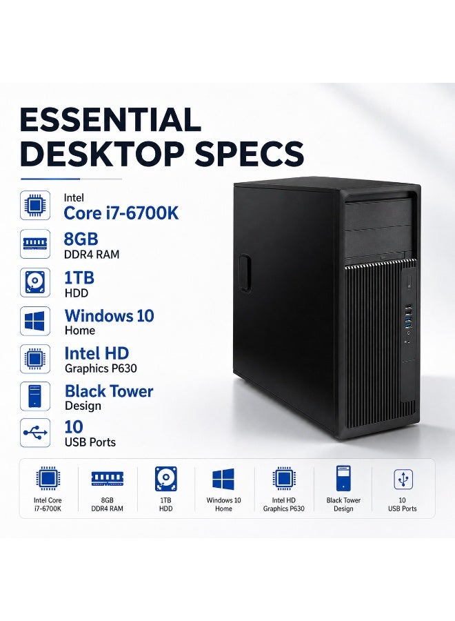 كمبيوتر مكتبي تاور احترافي معالج إنتل كور i7-6700K رام 8 جيجابايت هاردسك 1 تيرابايت ويندوز 10 هوم - Image 4