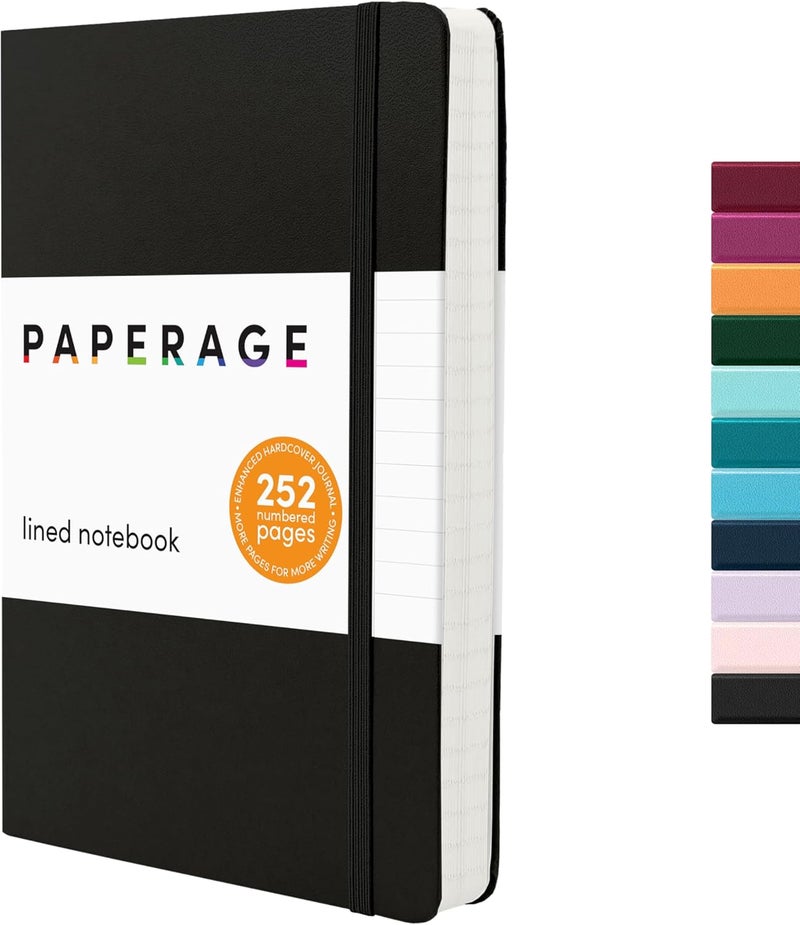 PAPERAGE Lined Journal Notebook, (Black), 252 Pages, Medium 5.6 in x 8 in - 100 GSM Thick Paper – Hardcover Journaling Notebook for Work, School & Note Taking - Image 1