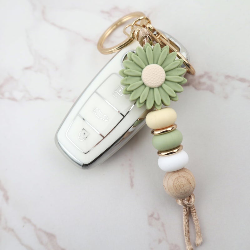 MyfavoriteK Flower Cute Silicone Beads Keychain for Women Girls Beaded Key Ring Holder for Car Keys Purse Charm Backpack (Green) - Image 3