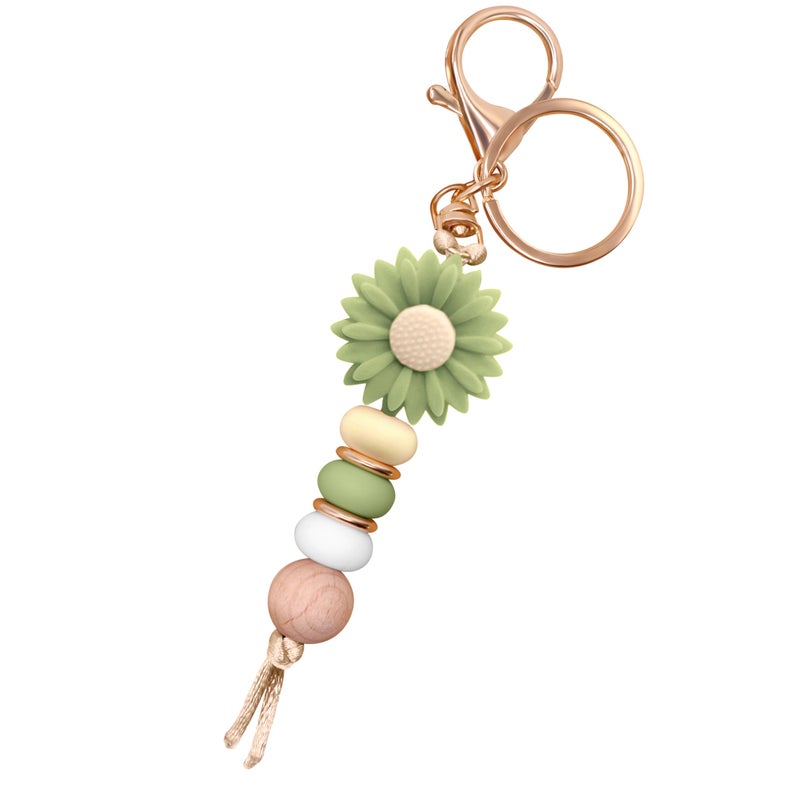 MyfavoriteK Flower Cute Silicone Beads Keychain for Women Girls Beaded Key Ring Holder for Car Keys Purse Charm Backpack (Green) - Image 1
