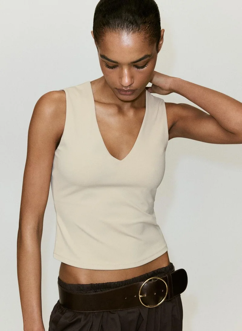 مانجو Fitted V-Neck Top