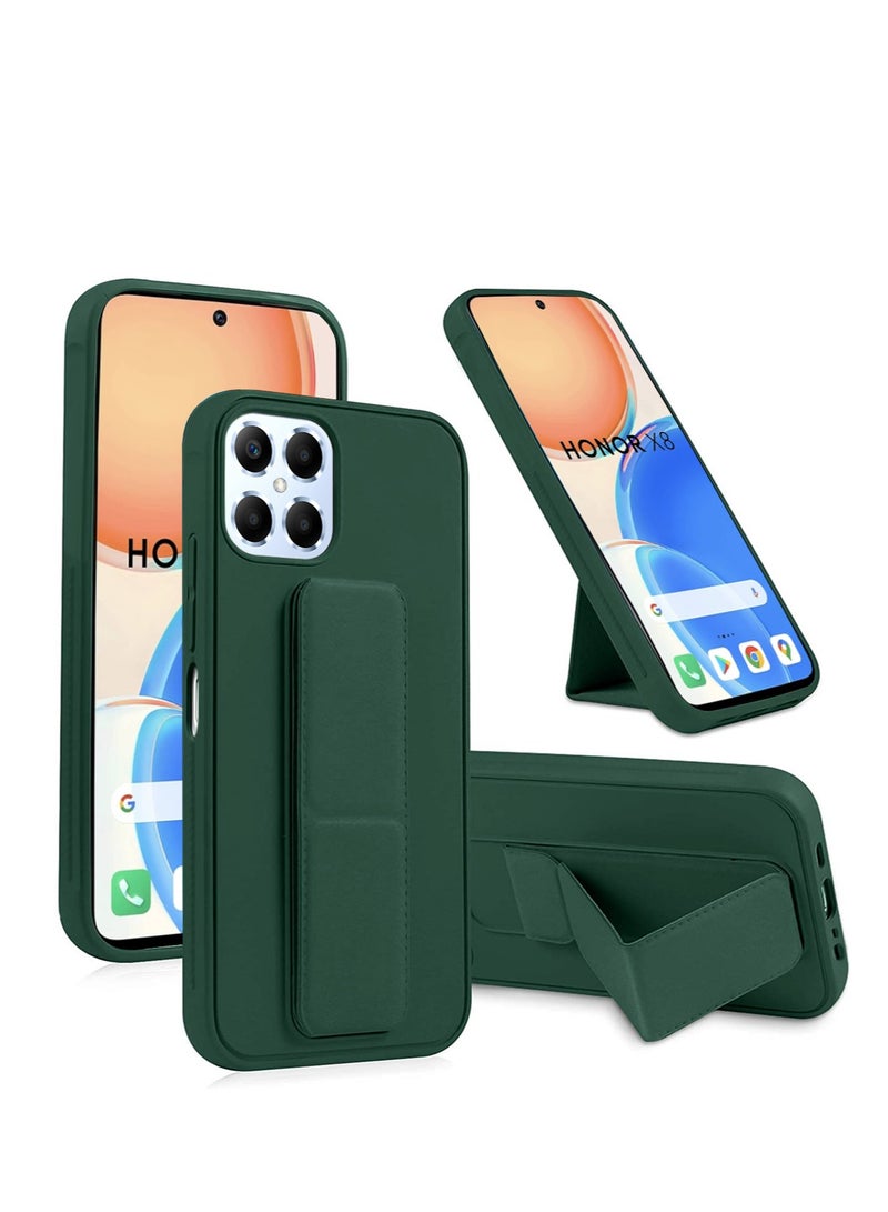 Wtech PU Leather Hand Strap Grip Holder Stand Phone Case Cover For Honor X8 4G Dark Green - Image 1