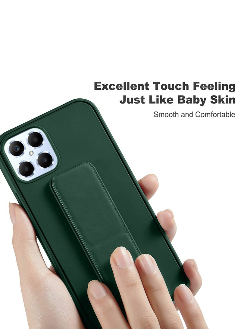 Wtech PU Leather Hand Strap Grip Holder Stand Phone Case Cover For Honor X8 4G Dark Green - Image 4