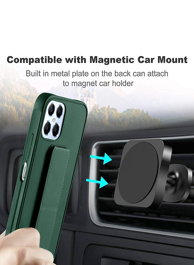 Wtech PU Leather Hand Strap Grip Holder Stand Phone Case Cover For Honor X8 4G Dark Green - Image 3