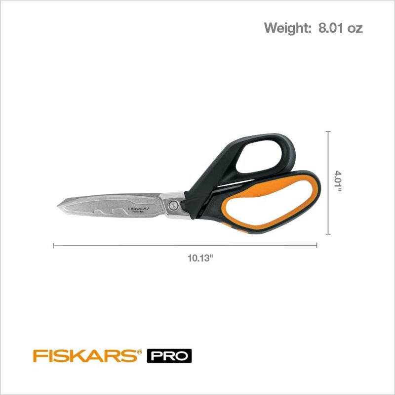 Fiskars Pro PowerArc Shop Shears, Heavy Duty Stainless Steel Scissor, Industrial Grade Tool for Building and Construction, 10 in, Orange/Black - Image 2