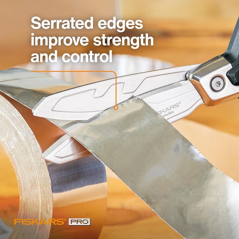 Fiskars Pro PowerArc Shop Shears, Heavy Duty Stainless Steel Scissor, Industrial Grade Tool for Building and Construction, 10 in, Orange/Black - Image 3