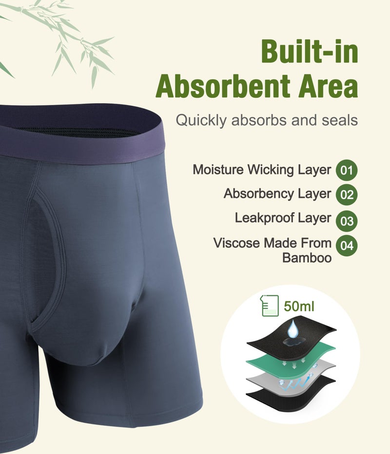 SUNCHIRI Incontinence Underwear for Men, Long Leg Soft Leakproof Washable Reusable Light Absorbency Boxer Briefs 3 Pack (Multicolor01, Large) - Image 2