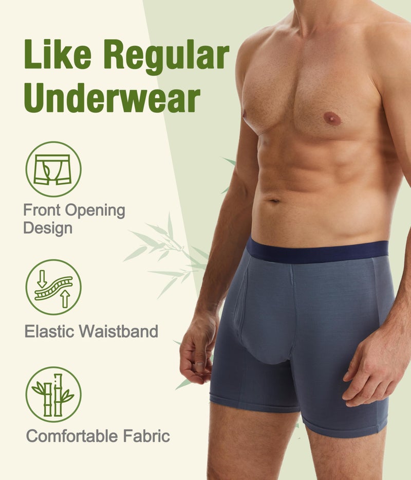 SUNCHIRI Incontinence Underwear for Men, Long Leg Soft Leakproof Washable Reusable Light Absorbency Boxer Briefs 3 Pack (Multicolor01, Large) - Image 4
