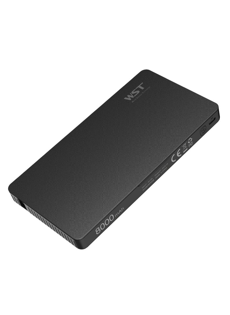 WST - WST Powerbanks Charger Station 8in1 Portable Battery Pack Built In Cable Compatible with Lightning USB-C Micro USB Fast Charging Compact Slim 8000mAh Compatible with iPhone Samsung iPad (Black) - Image 1