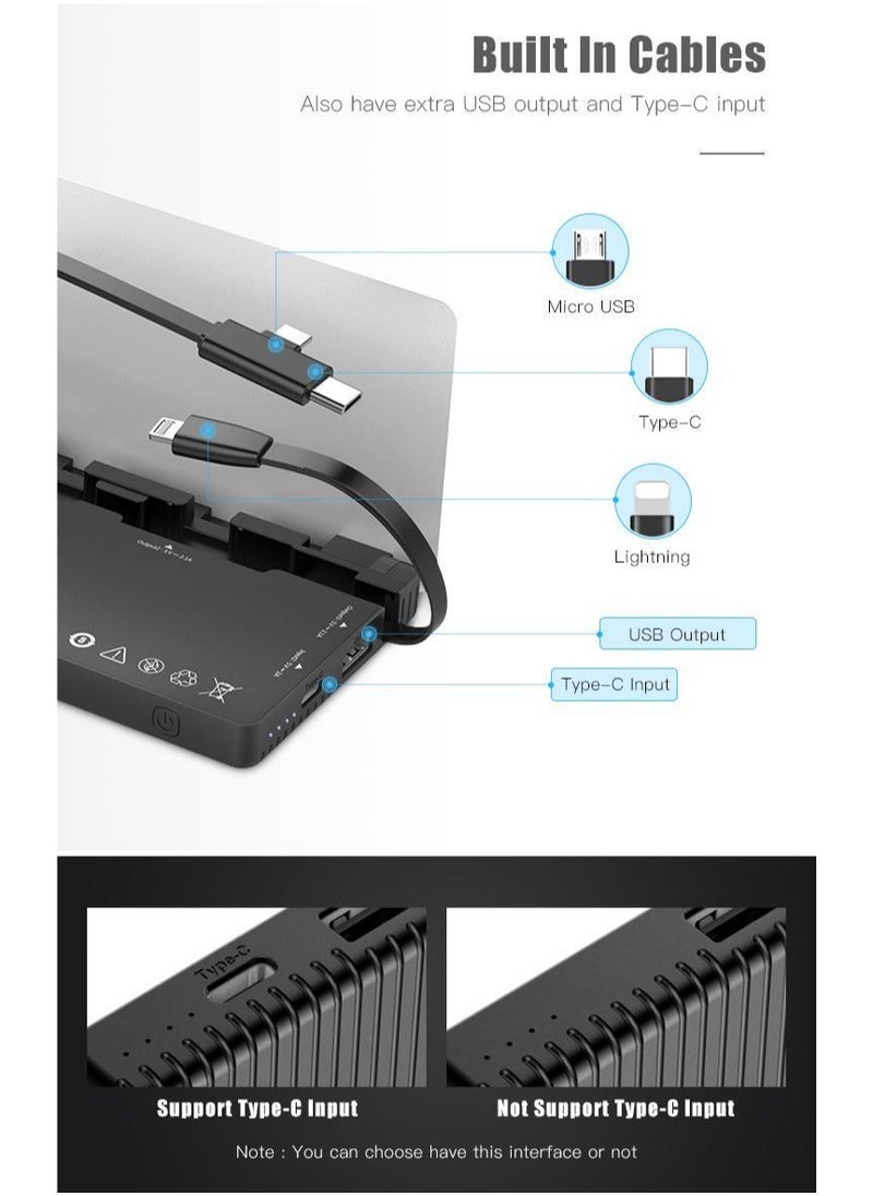 WST - WST Powerbanks Charger Station 8in1 Portable Battery Pack Built In Cable Compatible with Lightning USB-C Micro USB Fast Charging Compact Slim 8000mAh Compatible with iPhone Samsung iPad (Black) - Image 1