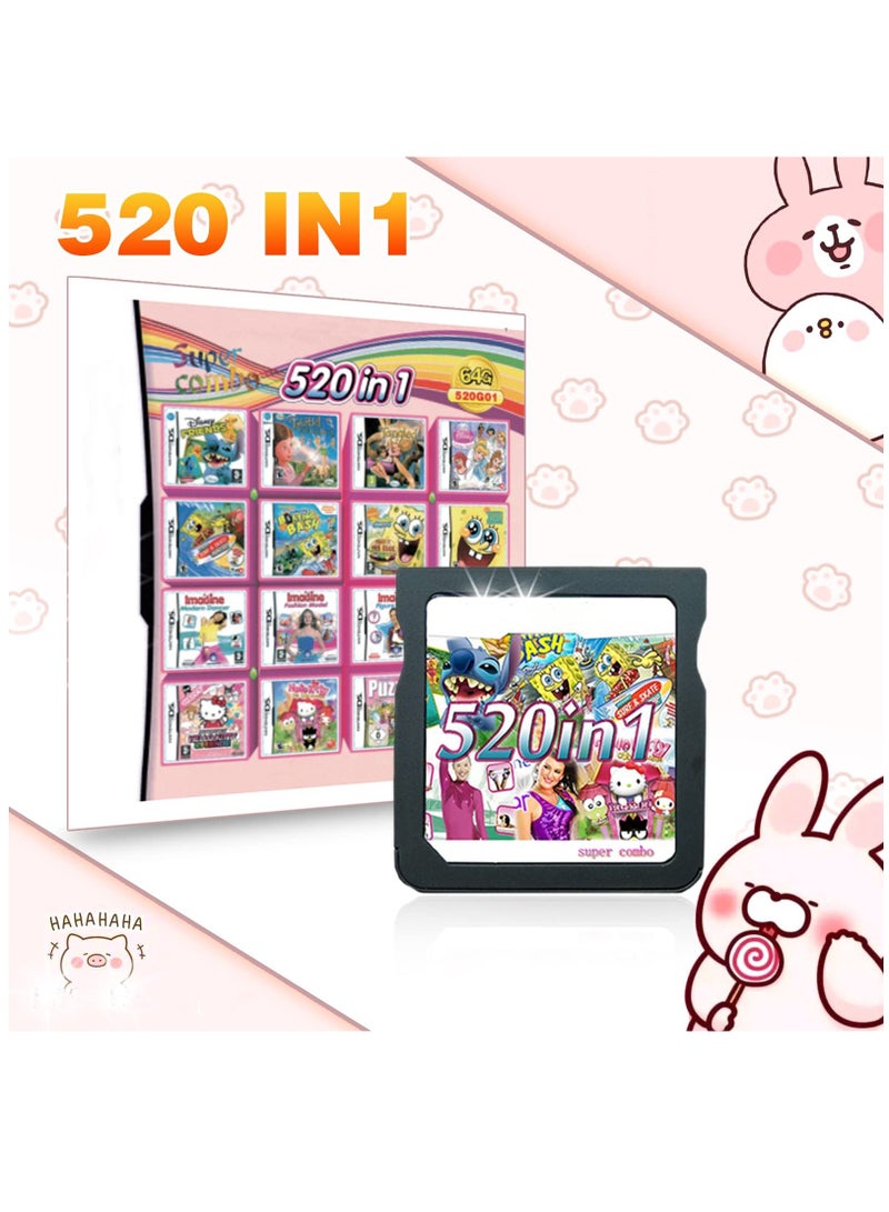 520-in-1 Game Card for DS/2DS/3DS Consoles - Super Combo Cartridge Featuring 520 Classic Nostalgic Games - Ultimate Game Pack for Endless Fun!