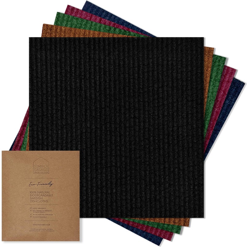 SIMPLYCASA HandDyed 5Pack Swedish Dishcloths Reusable Biodegradable Cloths SuperAbsorbent DualTexture PlasticFree Packaging Made in Sweden - Image 3