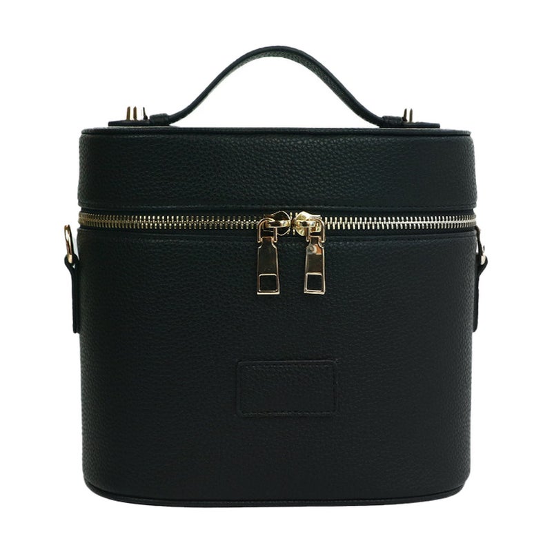 1202L PU Leather Case Makeup Train with Multiple Compartments Carry Handle Cosmetic Organizer and Travel Storage for cosmetics in Black - Image 1
